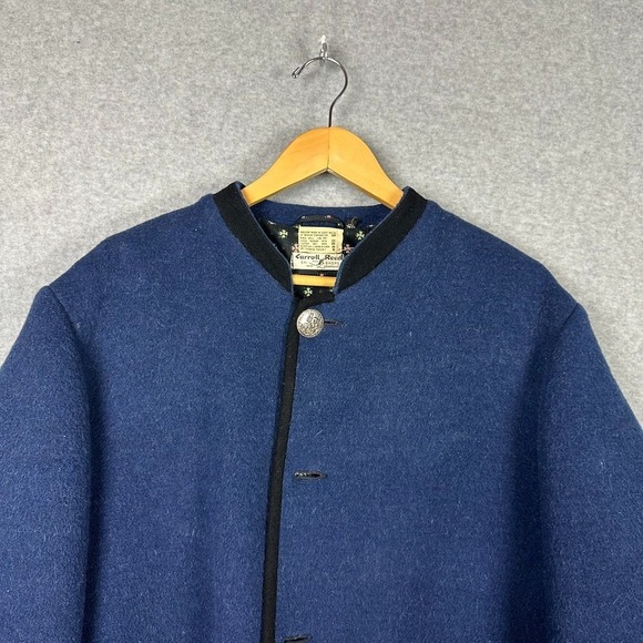 Vintage Carroll Reed Lined Wool Cardigan Blue L/XL Hong Kong Coin Buttons - Picture 2 of 7